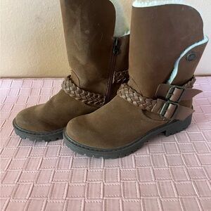 Brown Suede Boots with Braided Strap